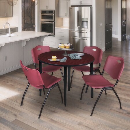 Regency Kahlo Round Table & Chair Sets, 42 W, 42 L, 29 H, Wood, Metal, Plastic Top, Mahogany TPL42RNDMHBK47BY